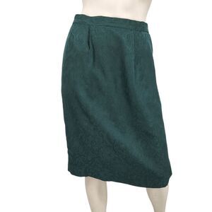 Vintage Pencil Skirt Women's Petite Size 10P Green Jacquard Knee Length